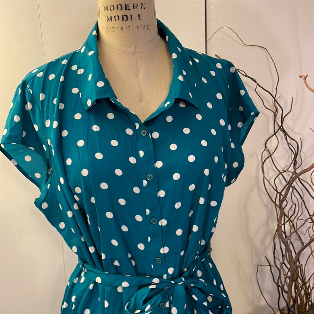 Motherhood Maternity short sleeve button down Polka dot dress with tie i… - Picture 2 of 8